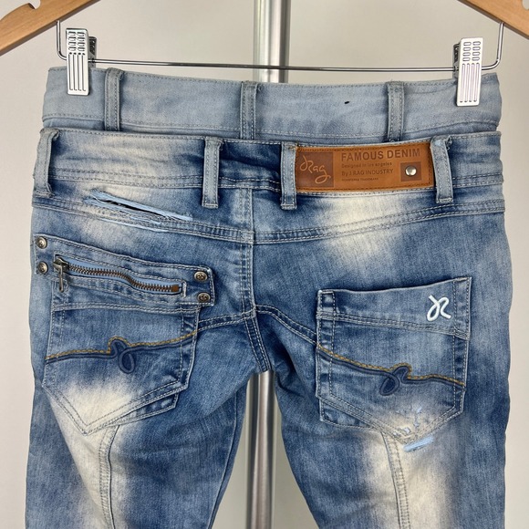 Sz 25- J Rag Famous Denim Limited Stock Double Waist Y2K Distressed Jeans Moto - Picture 9 of 14